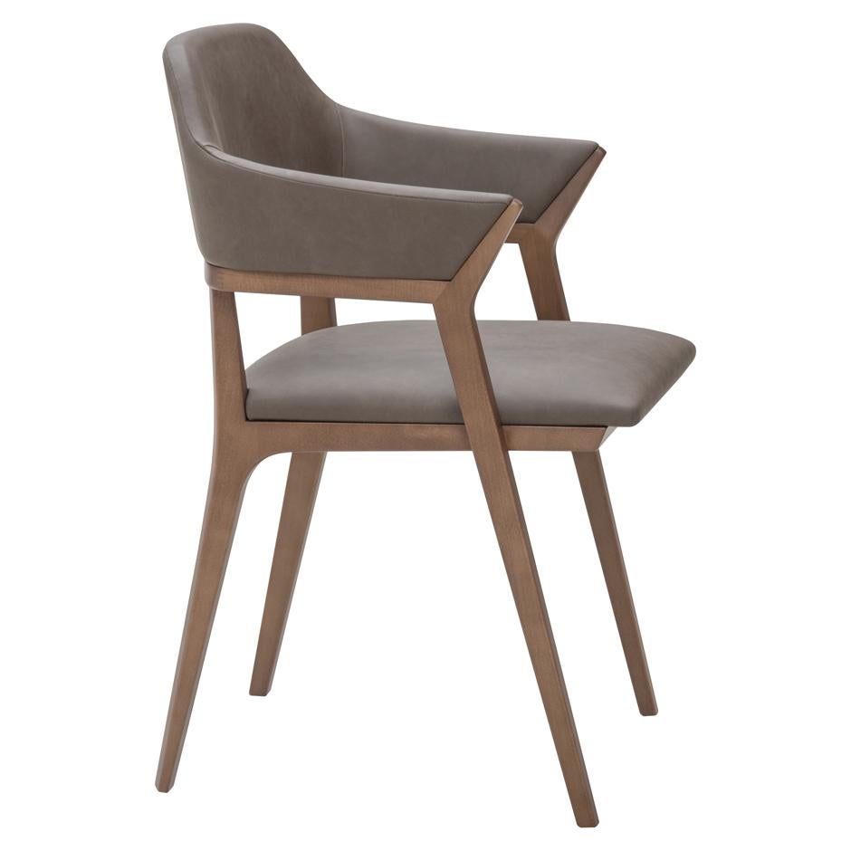 Modern Contemporary Velvet Dining Armchair with Solid Wood Frame In Walnut Finish For Sale