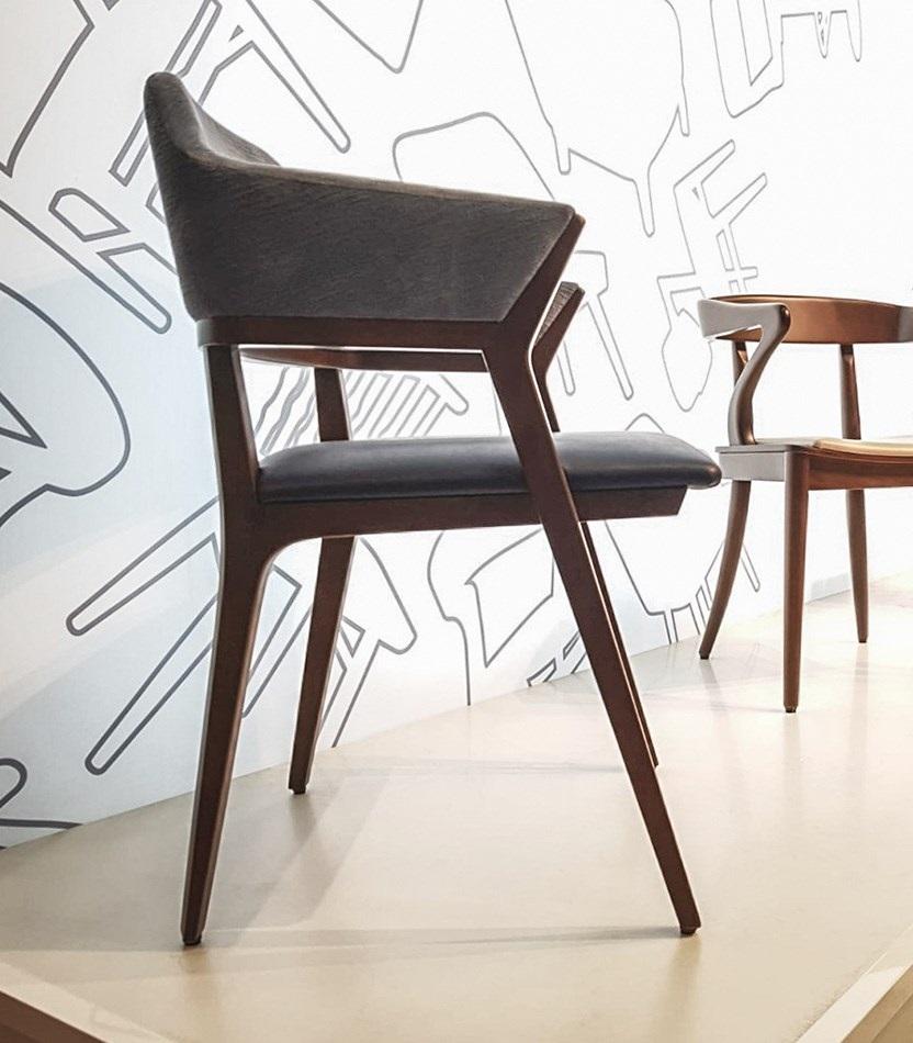 Leather Contemporary Velvet Dining Armchair with Solid Wood Frame In Walnut Finish For Sale
