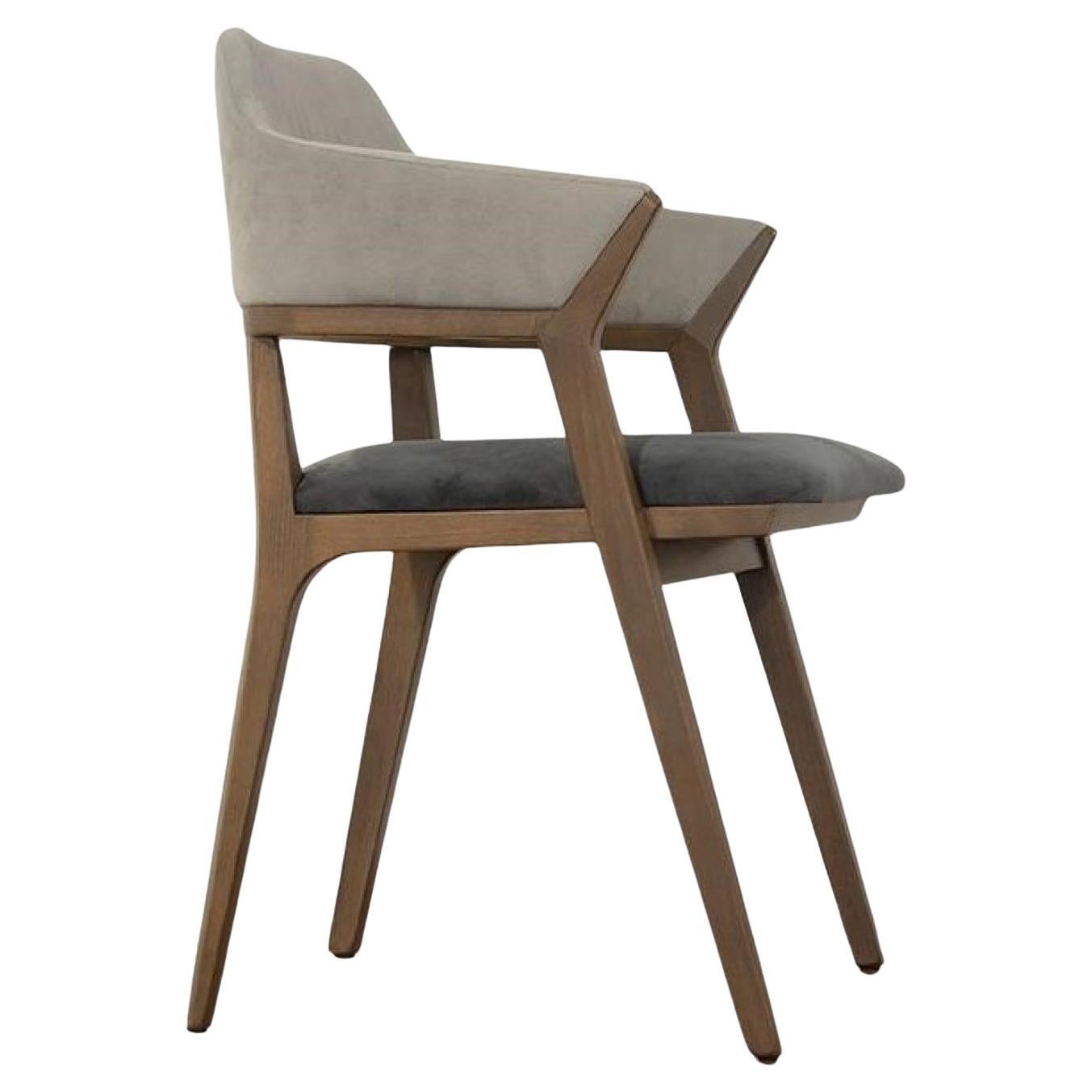 Contemporary Velvet Dining Armchair with Solid Wood Frame In Walnut Finish