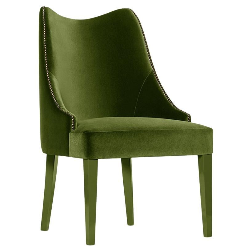 Contemporary Velvet Dining Chair Offered With Nails On The Curve & Back For Sale