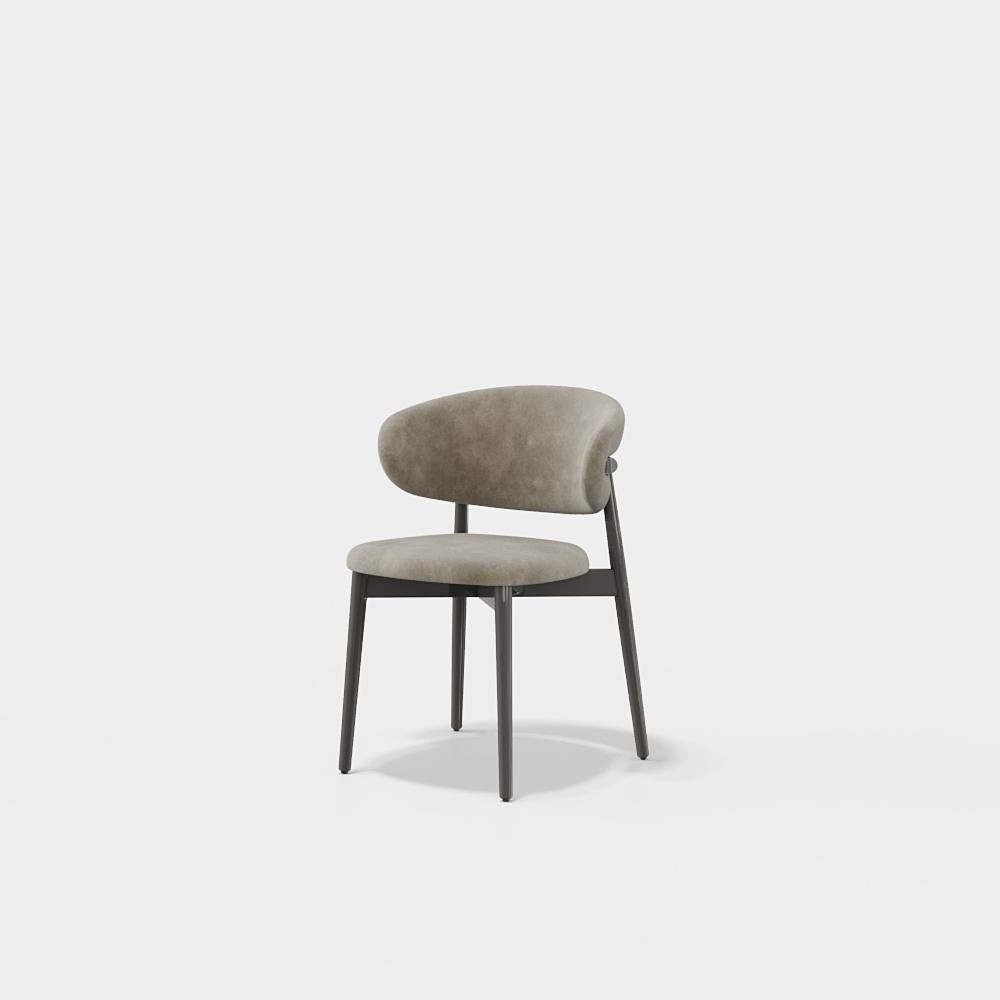 Zeitgenössischer Samt-Esszimmerstuhl mit glänzend lackiertem Gestell (Moderne) im Angebot