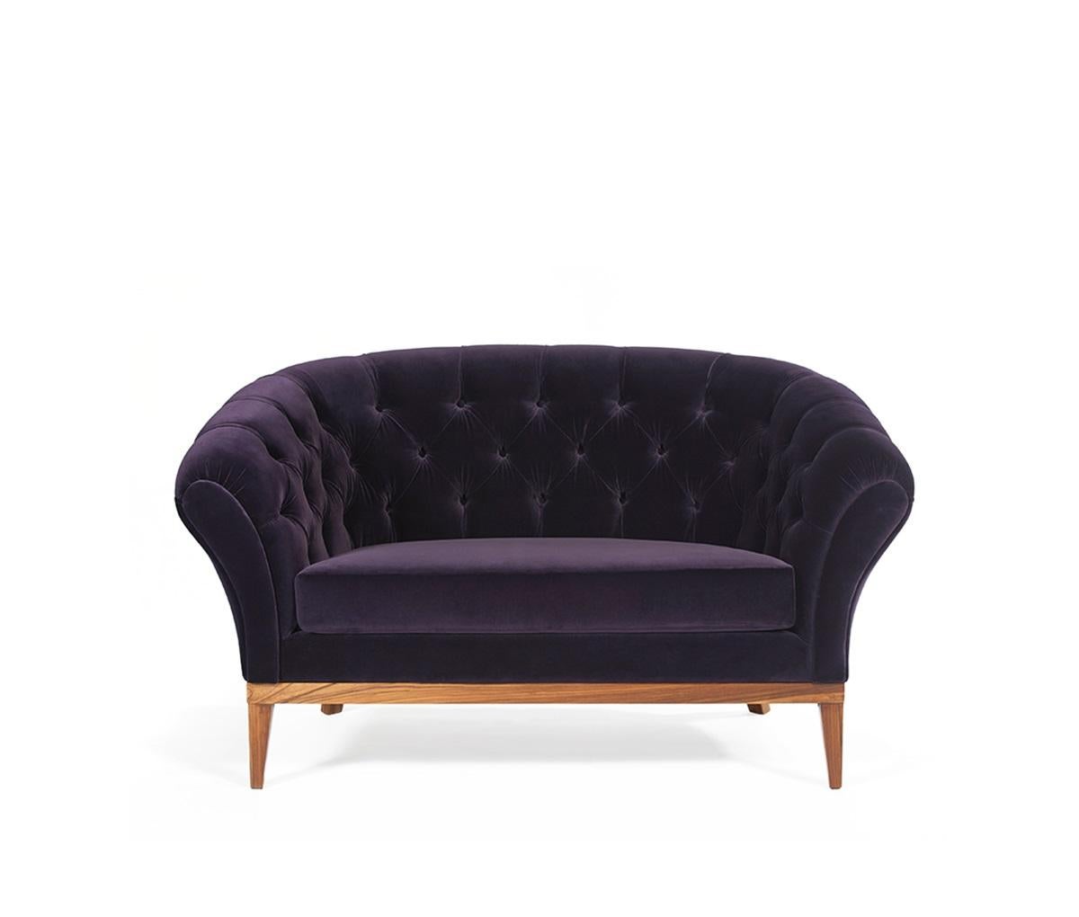 Loveseat contemporáneo de terciopelo con capitoné y botones en venta 4