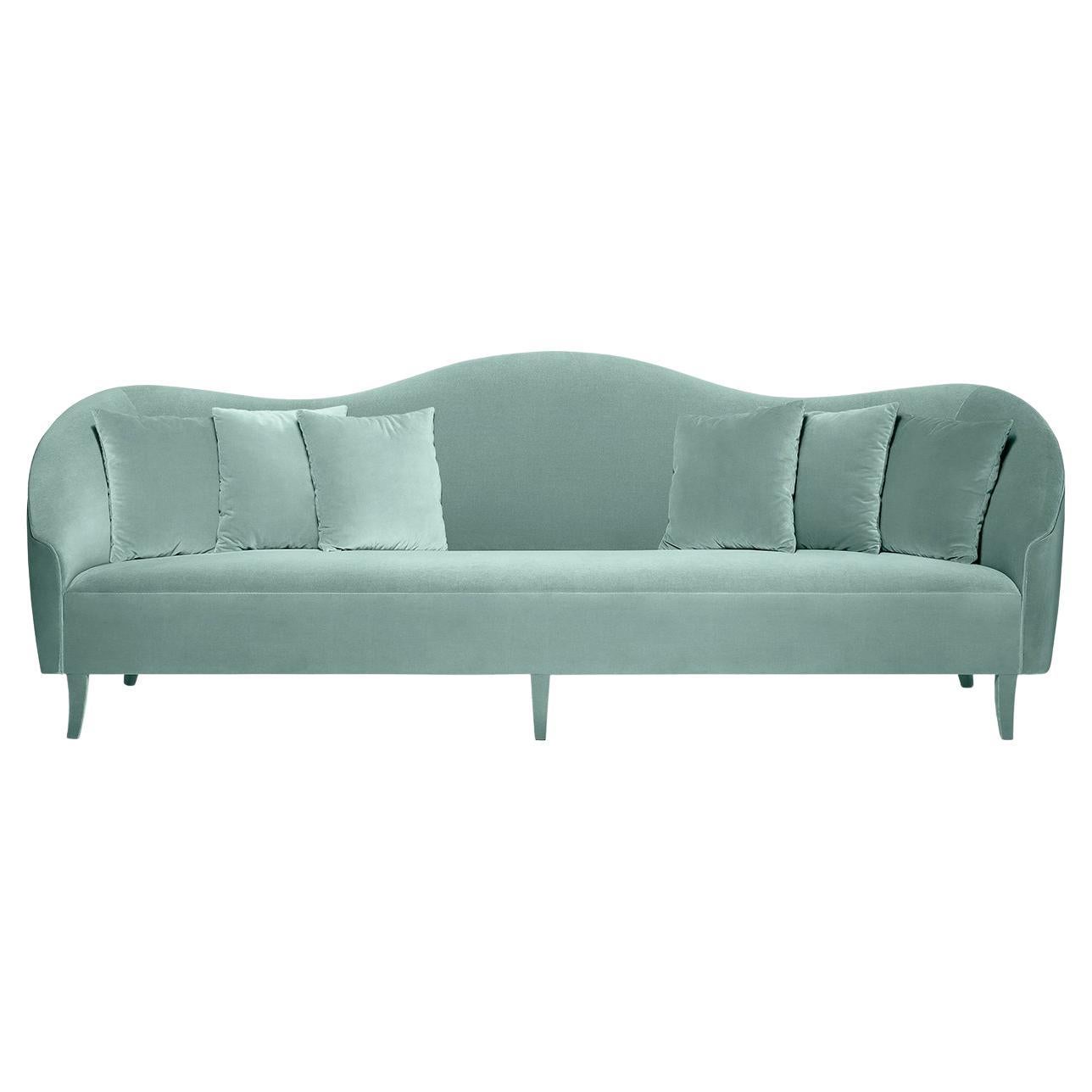 Contemporary Velvet Sofa with Curvy Silhouette For Sale