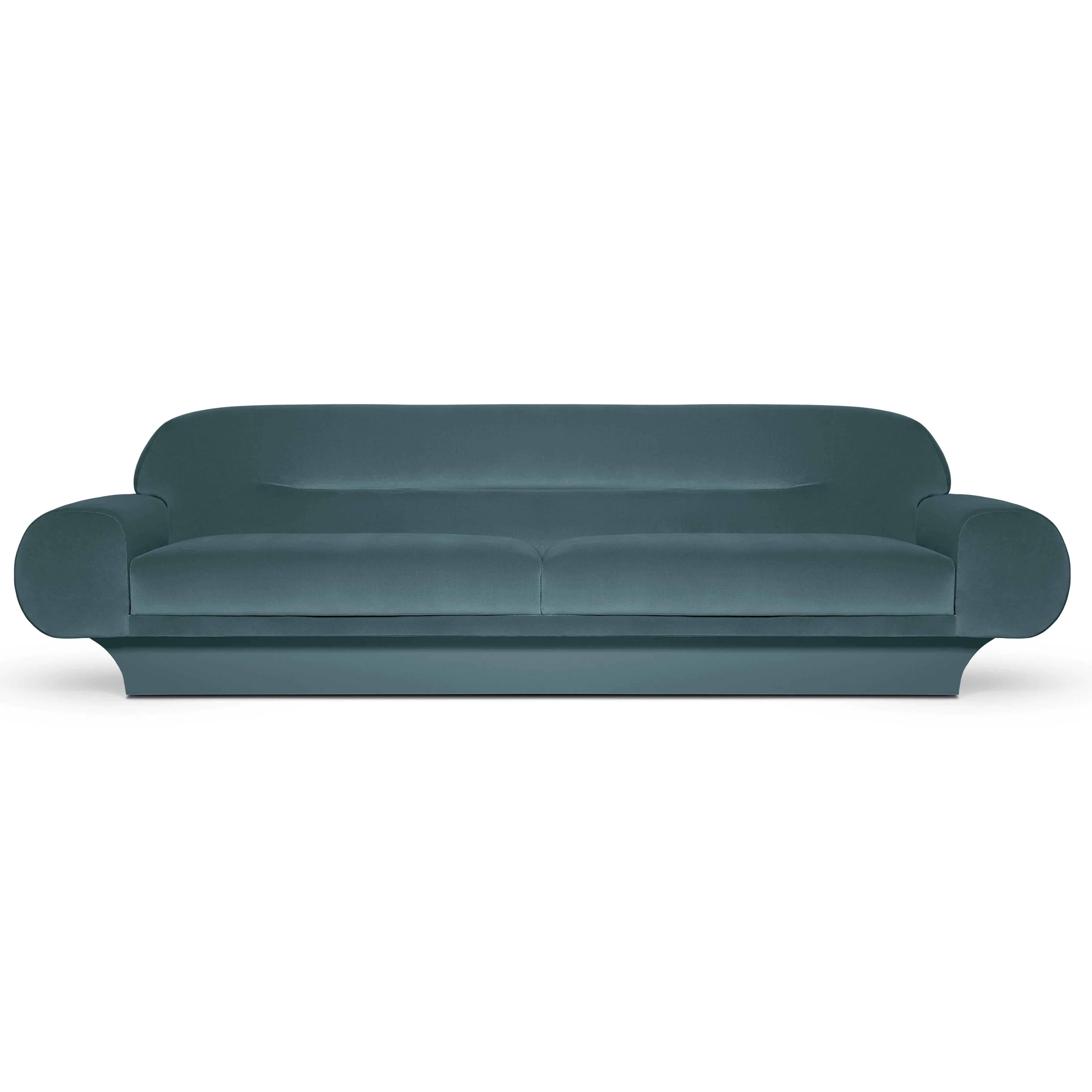 Contemporary Velvet Sofa with Oversized Curvy Arms For Sale 2