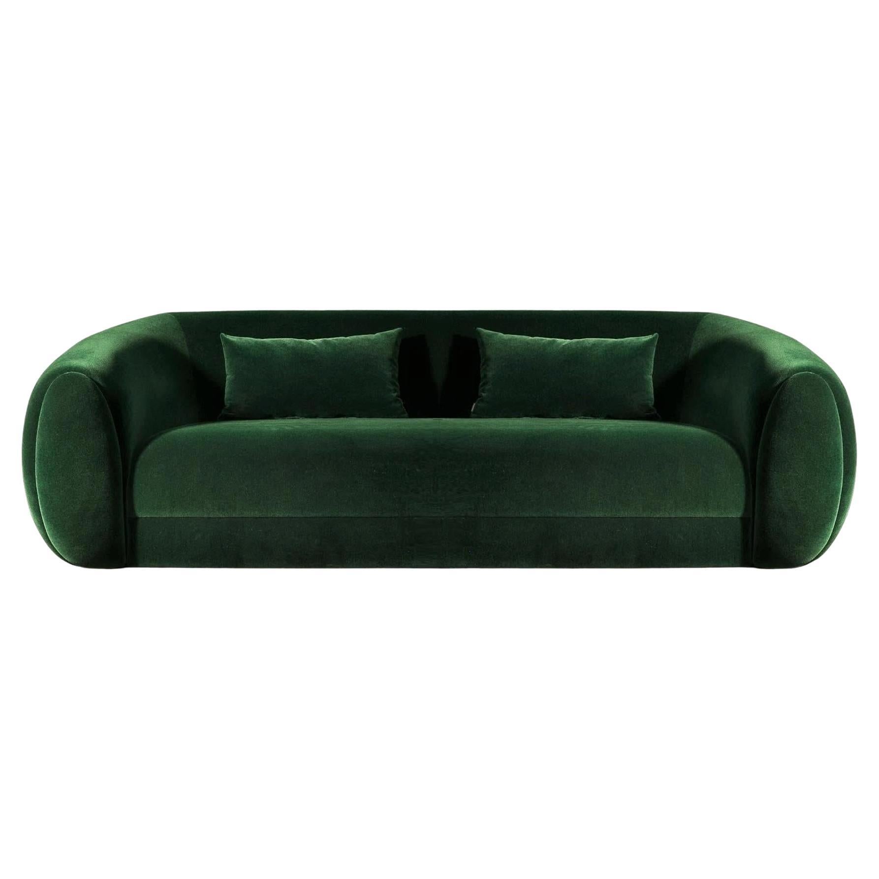 Contemporary Velvet Sofa with Subtle Curves For Sale