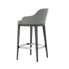 Contemporary Velvet Stool on Solid Wood Base and Metal Footrest