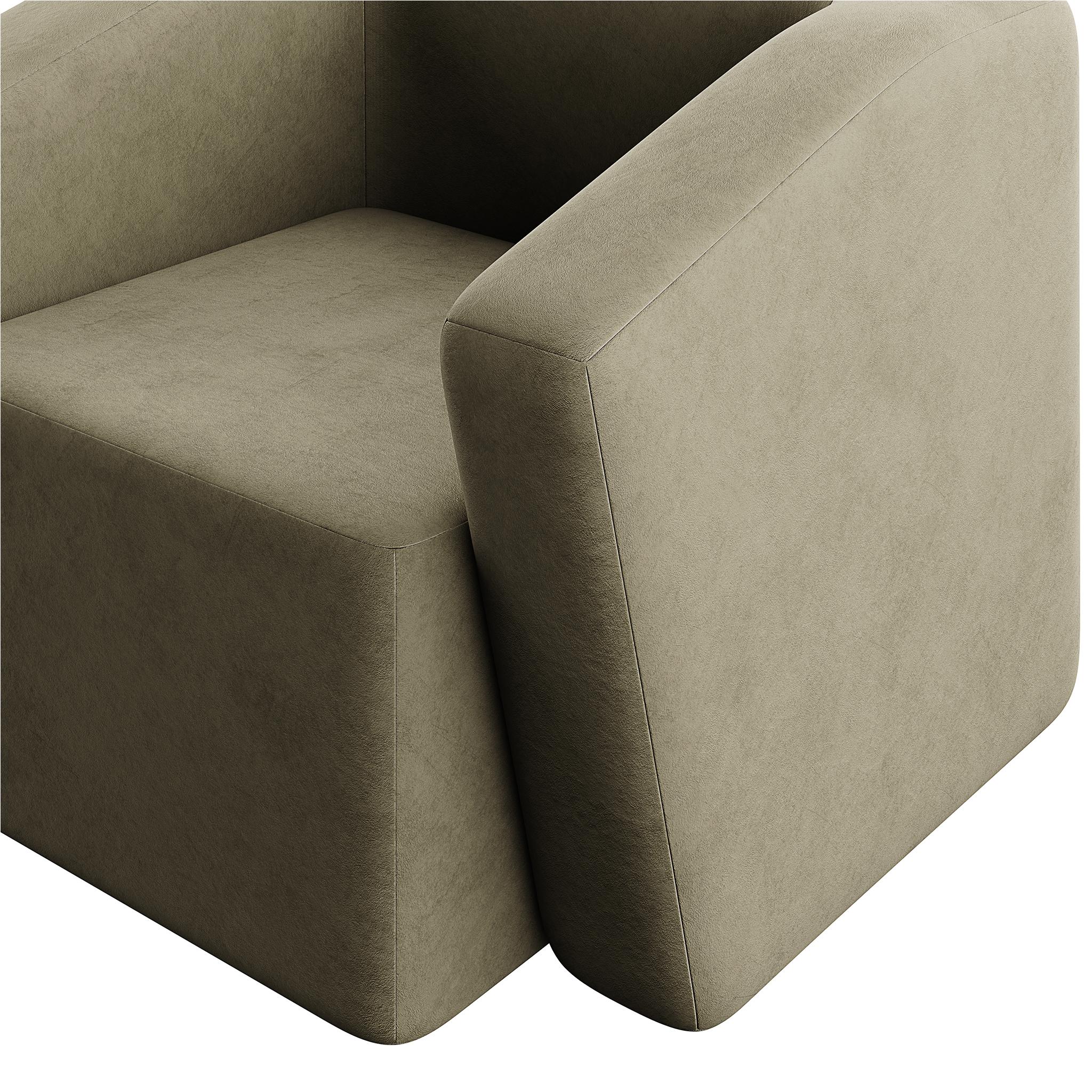 Contemporary Organic Modern Armchair Upholstered in Green Forest Velvet For Sale 3