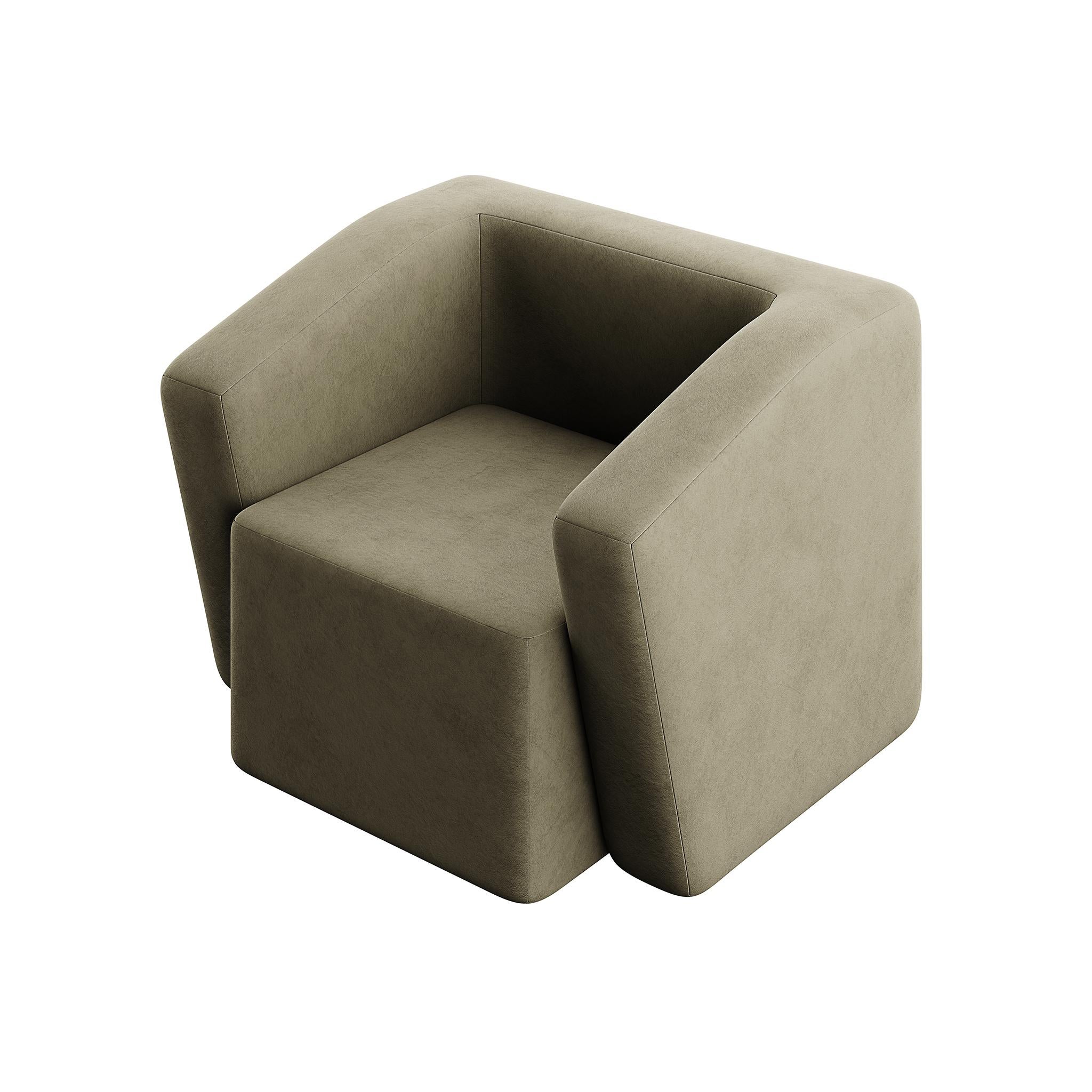 Contemporary Organic Modern Armchair Upholstered in Green Forest Velvet For Sale 4