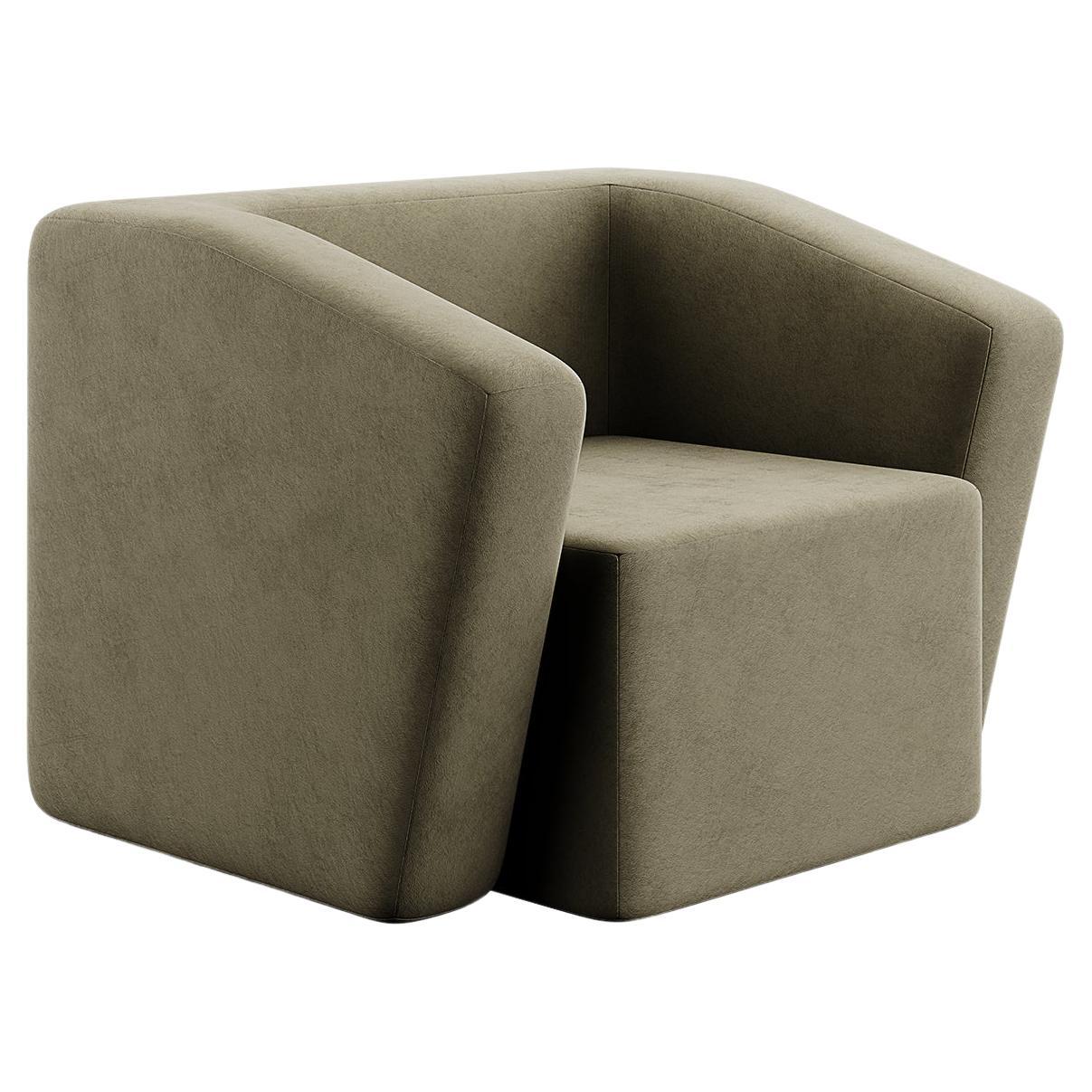 Contemporary Organic Modern Armchair, gepolstert mit grünem Waldsamt im Angebot