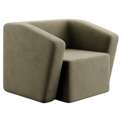 Contemporary Organic Modern Armchair Upholstered in Green Forest Velvet