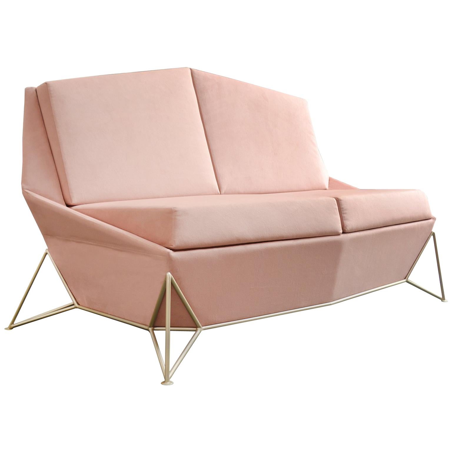 Contemporary Velveteen Rose Sofa "Triarm" For Sale
