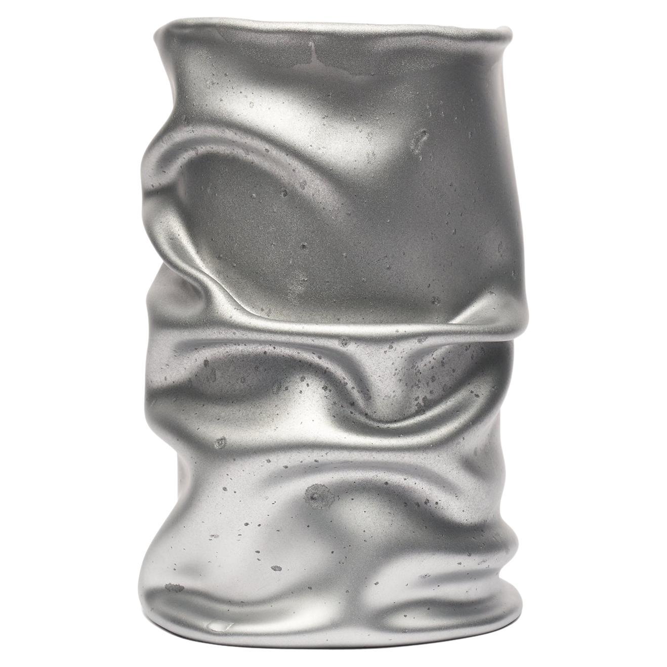 Vase moyen en placage contemporain en résine argentée