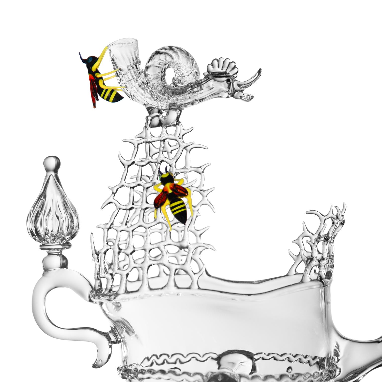 Moderne Coupe vénitienne contemporaine Galeon Sculpture en verre soufflé abeille miel jaune en vente