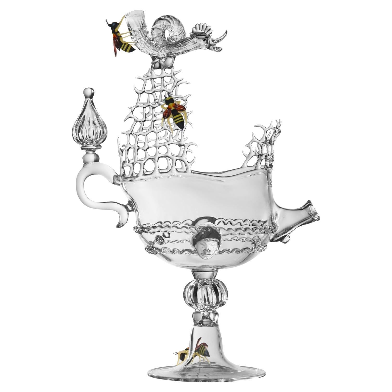 Coupe vénitienne contemporaine Galeon Sculpture en verre soufflé abeille miel jaune en vente