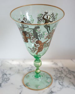 Contemporary Venetian Spring Green Murano Gilded Vase with Cherubs