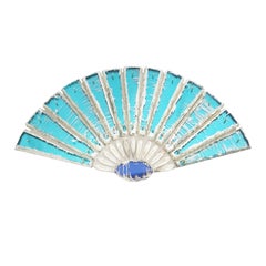 Contemporary modern Mirror, Wall Fan, azure Silvered Glass, Satin silk, mirror