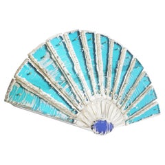 Espejo Ventaglio Contemporáneo, Ventilador de Pared, Cristal Plateado Aguamarina, Seda Satinada