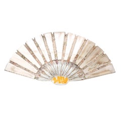 Contemporary modern Mirror, Wall Fan, Silvered Glass, Satin silk vintage kimono