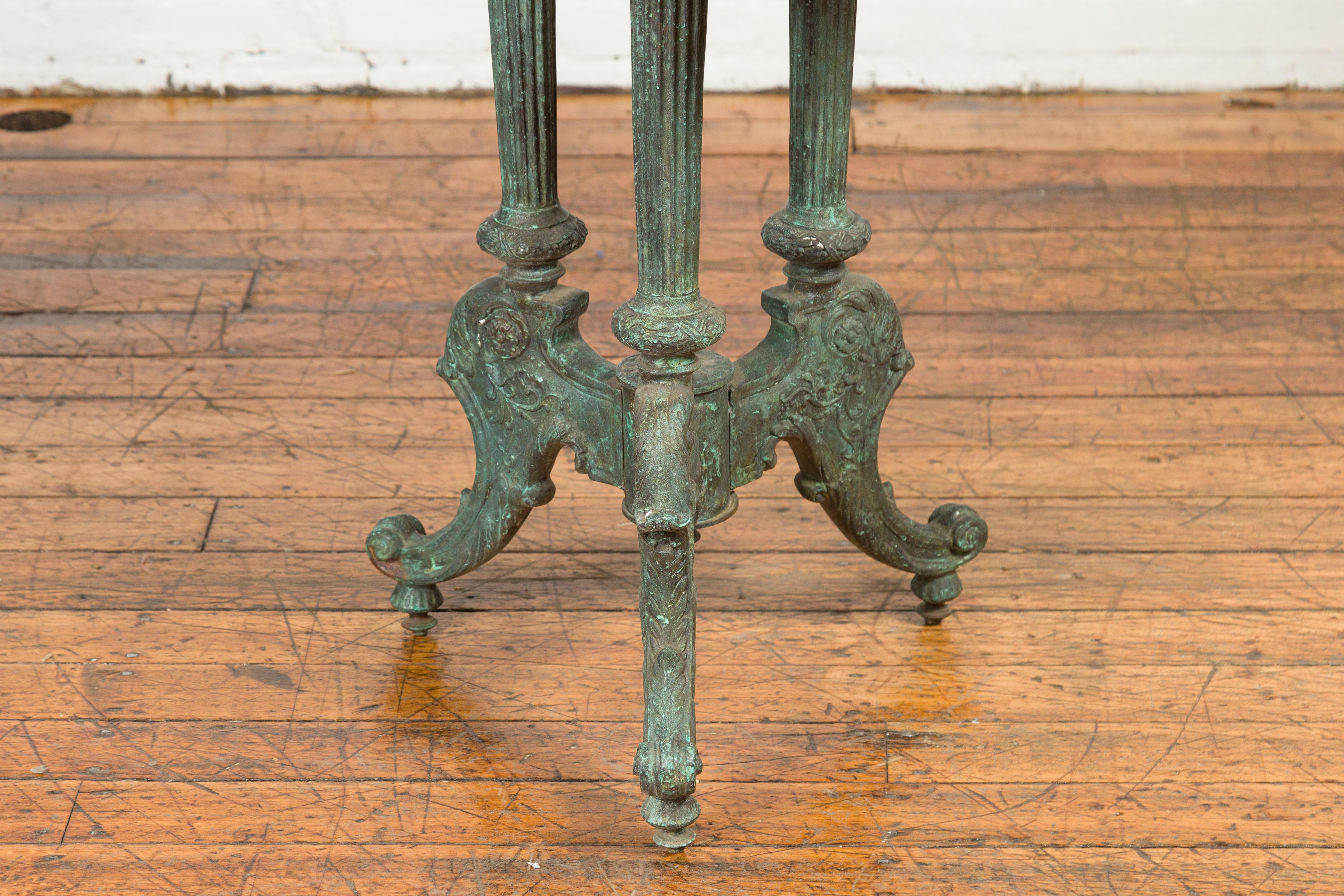 Classical Verde Bronze Round Pie Crust Top Table with Fluted Legs, Tripod Base 3
