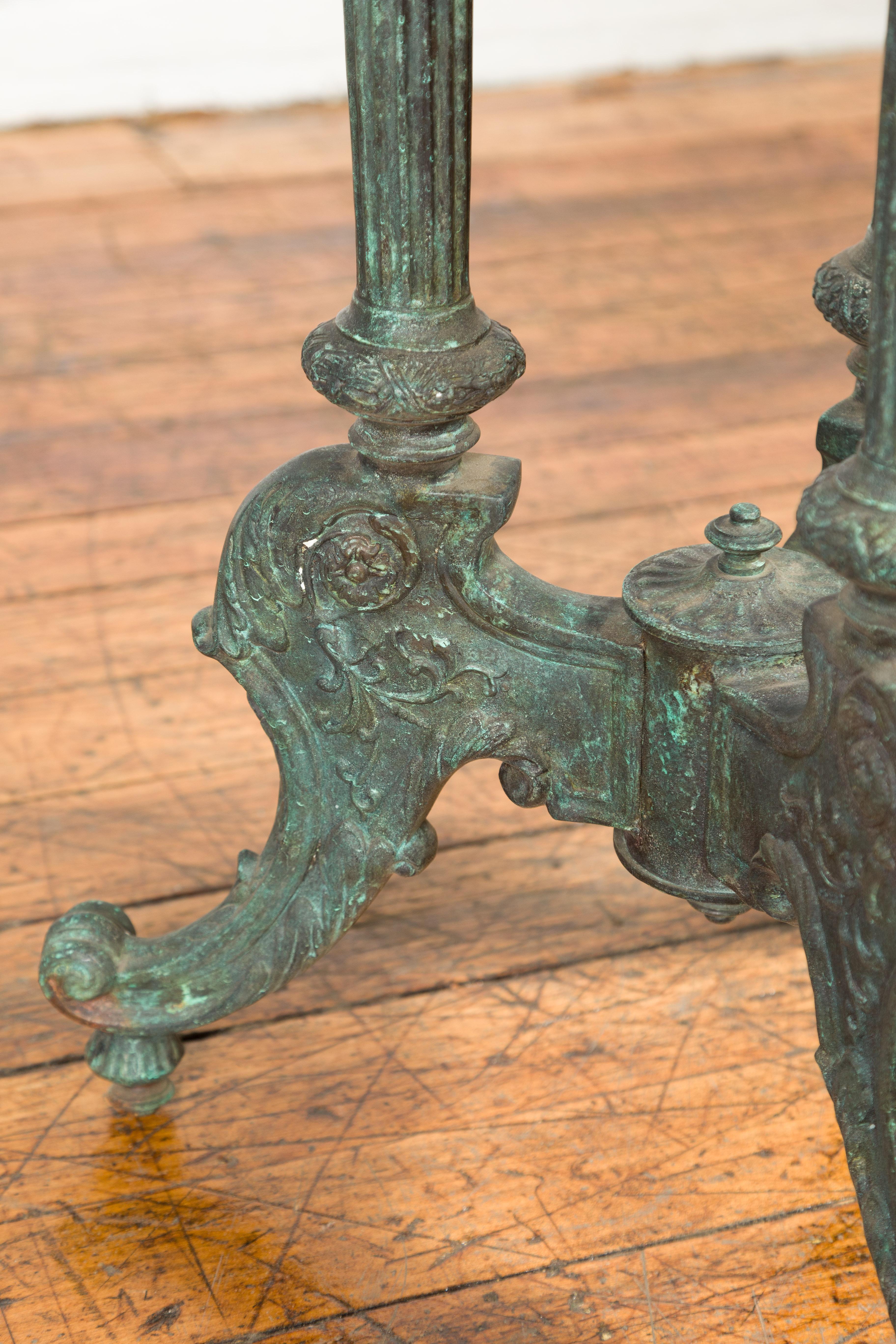 Classical Verde Bronze Round Pie Crust Top Table with Fluted Legs, Tripod Base 4