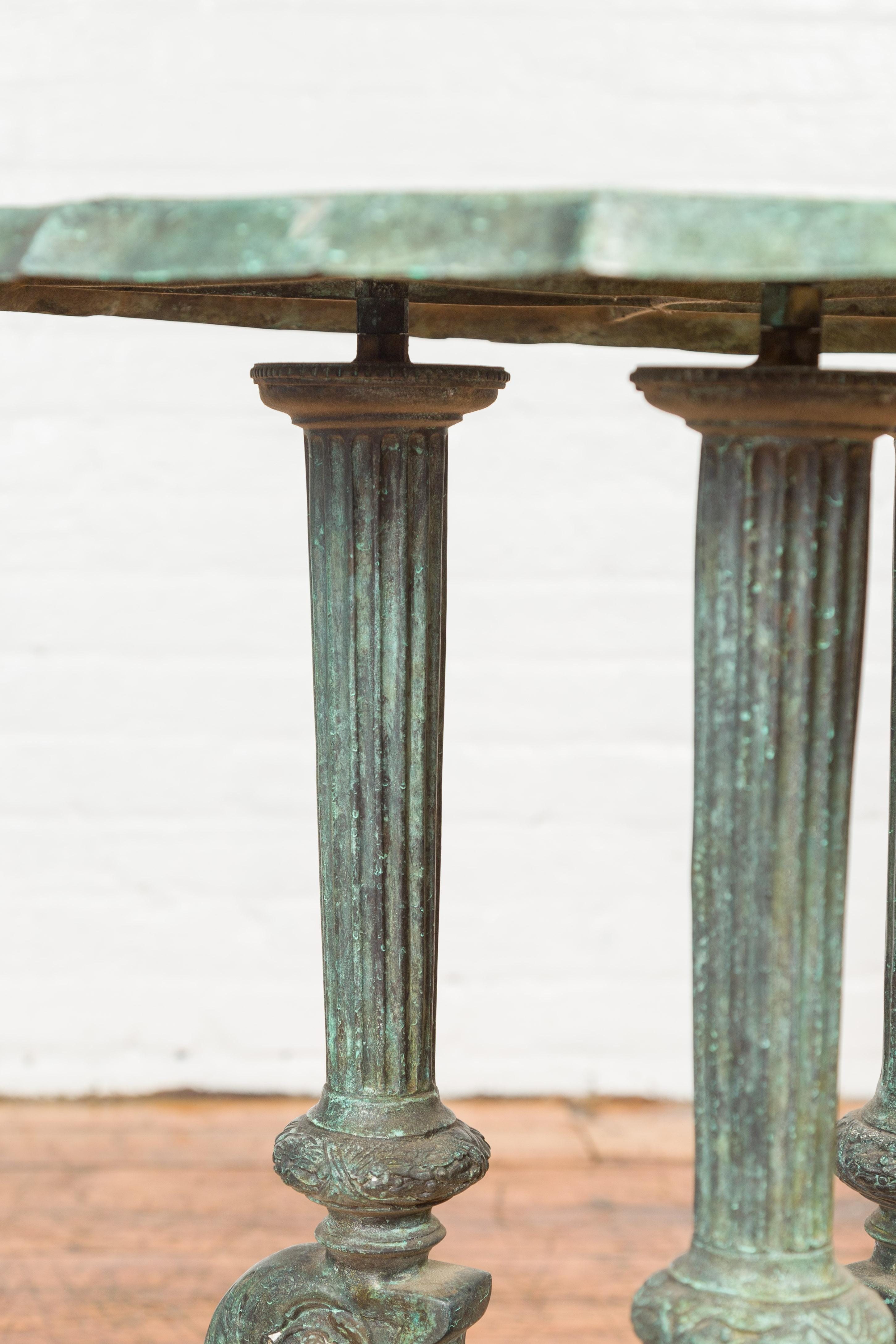 Classical Verde Bronze Round Pie Crust Top Table with Fluted Legs, Tripod Base 6