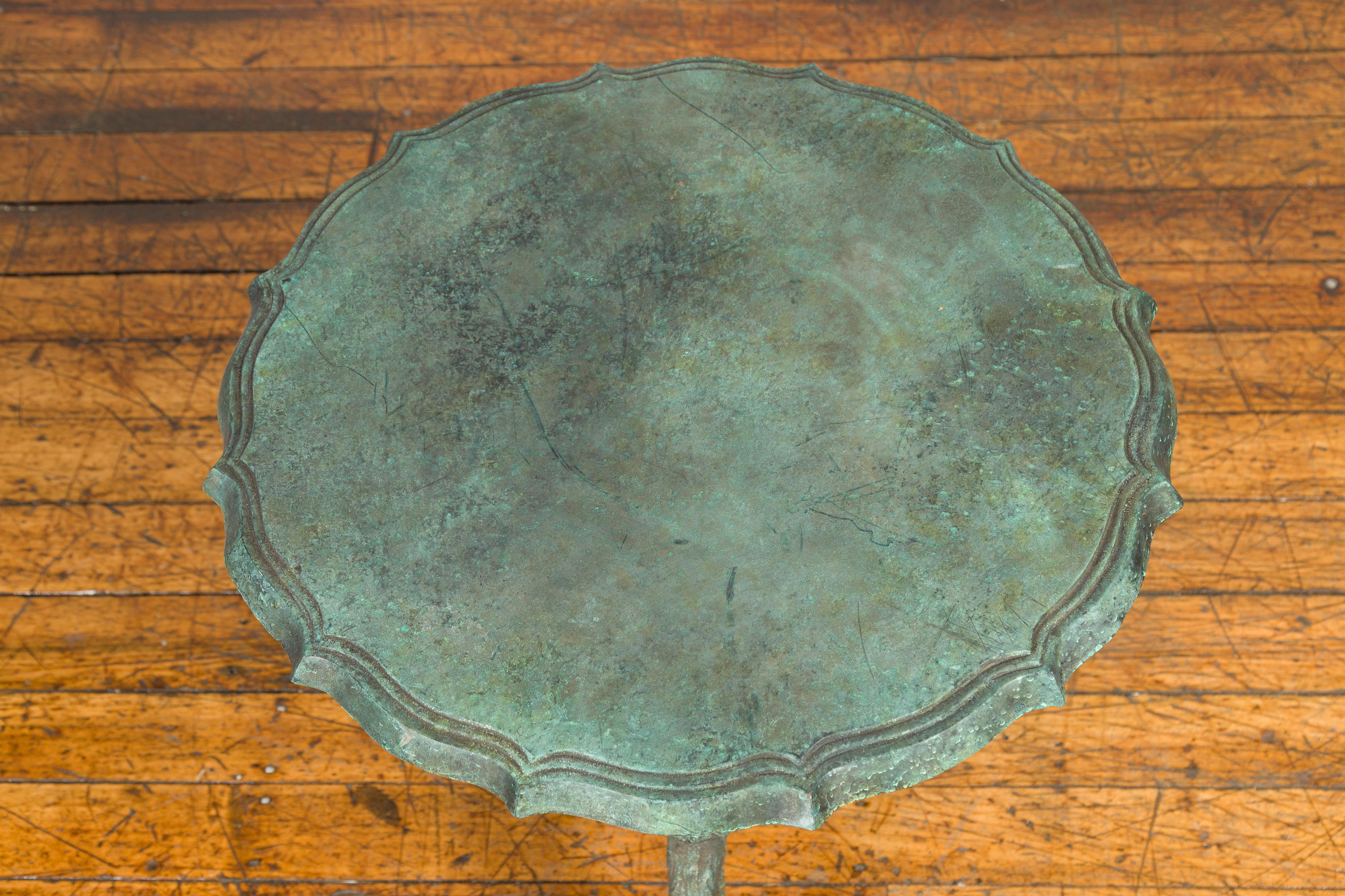 Classical Verde Bronze Round Pie Crust Top Table with Fluted Legs, Tripod Base 7