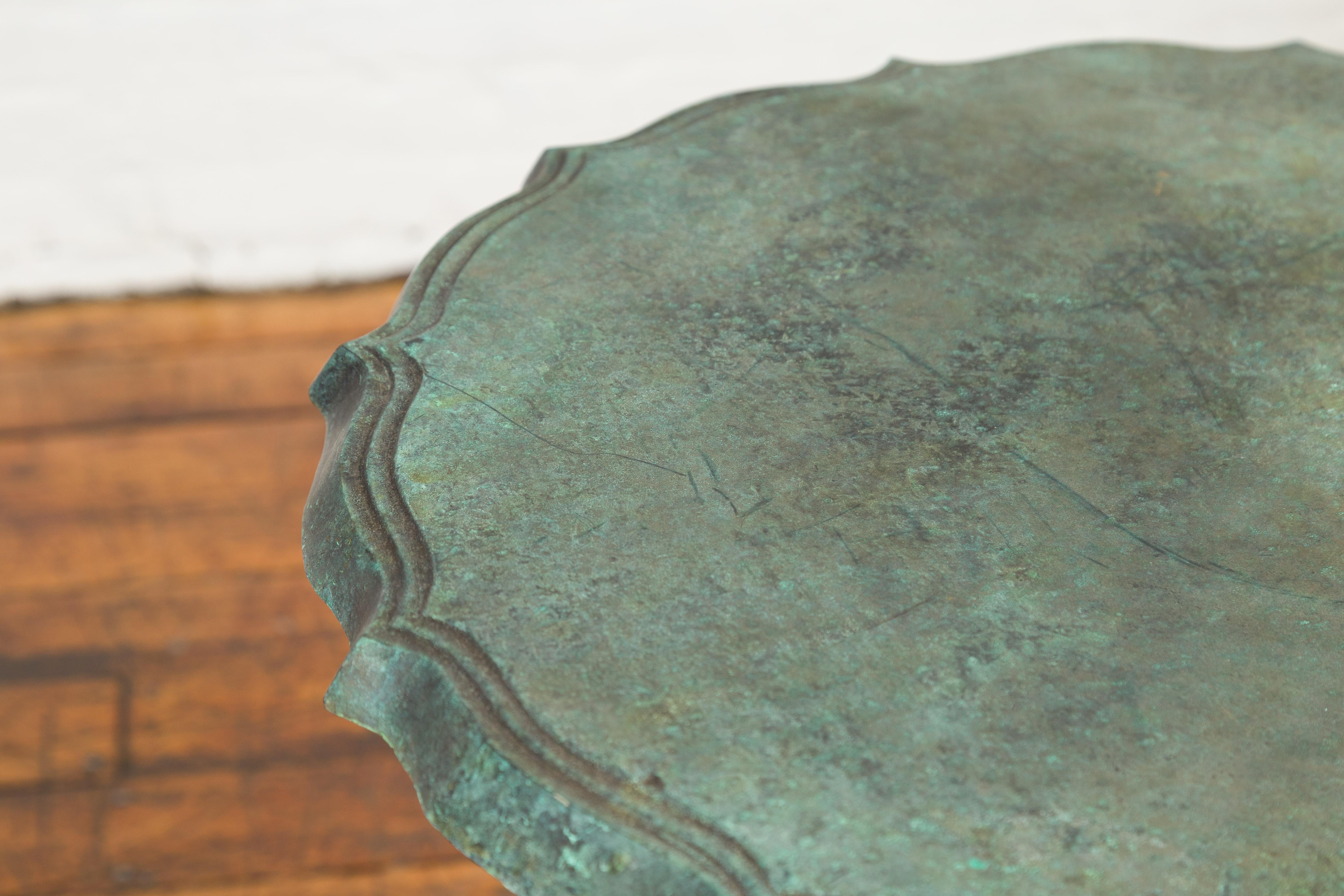 Classical Verde Bronze Round Pie Crust Top Table with Fluted Legs, Tripod Base 8