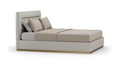 Contemporary Vesper Bed with Metal Frame and Beige Upholstery