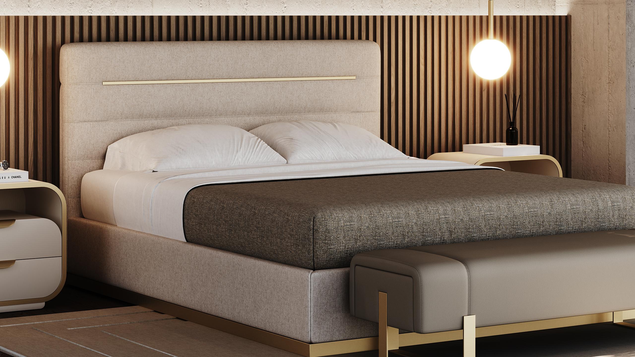 Il letto Vesper è una straordinaria fusione di eleganza contemporanea e comfort sereno, progettato per trasformare la tua camera da letto in un sofisticato santuario. Le sue linee eleganti e minimaliste e i dettagli sobri creano un'estetica