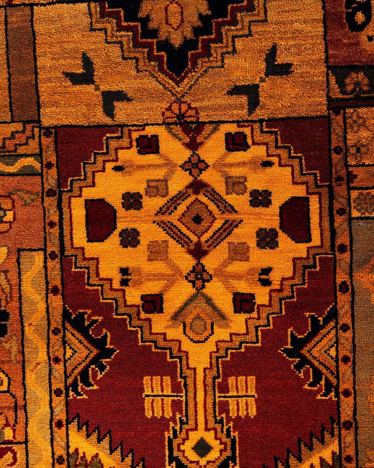 Indian Contemporary Vibrance Hand Knotted Patchwork Wool Orange Area Rug 8' 10