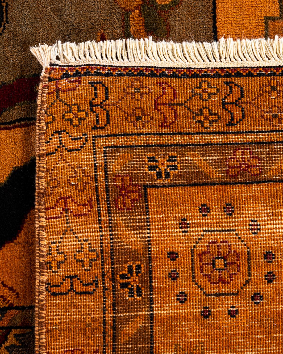 Contemporary Vibrance Hand Knotted Patchwork Wool Orange Area Rug 8' 10
