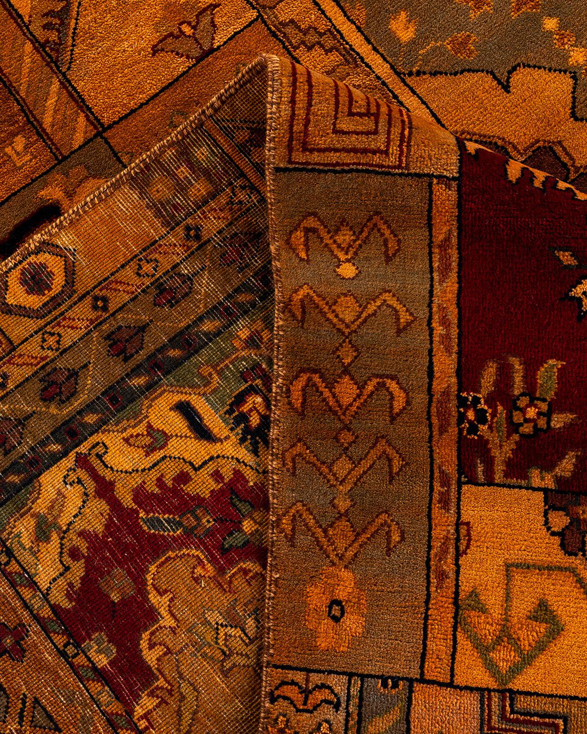 Contemporary Vibrance Hand Knotted Patchwork Wool Orange Area Rug 8' 10