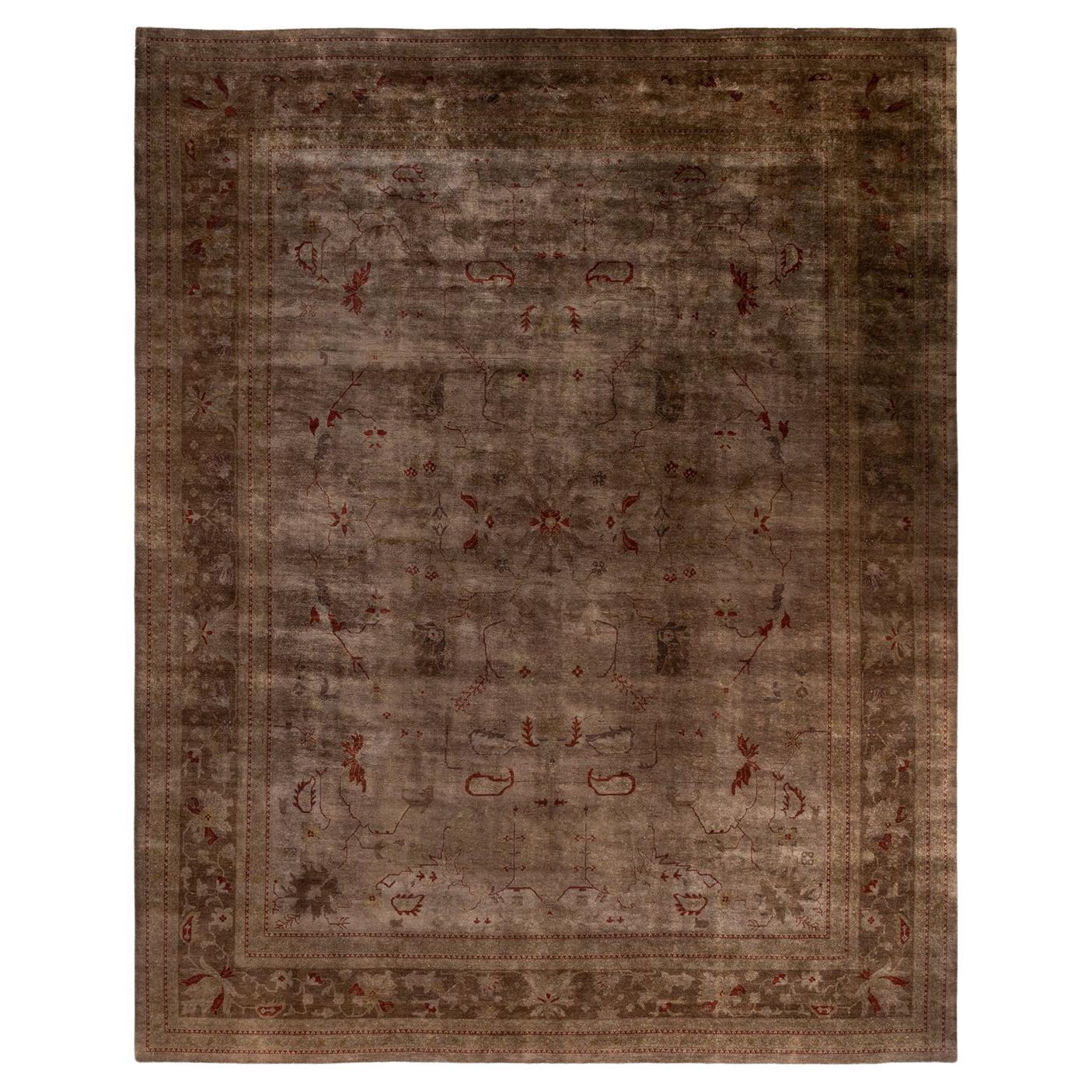 Contemporary Vibrance Hand Knotted Wool Beige Area Rug For Sale