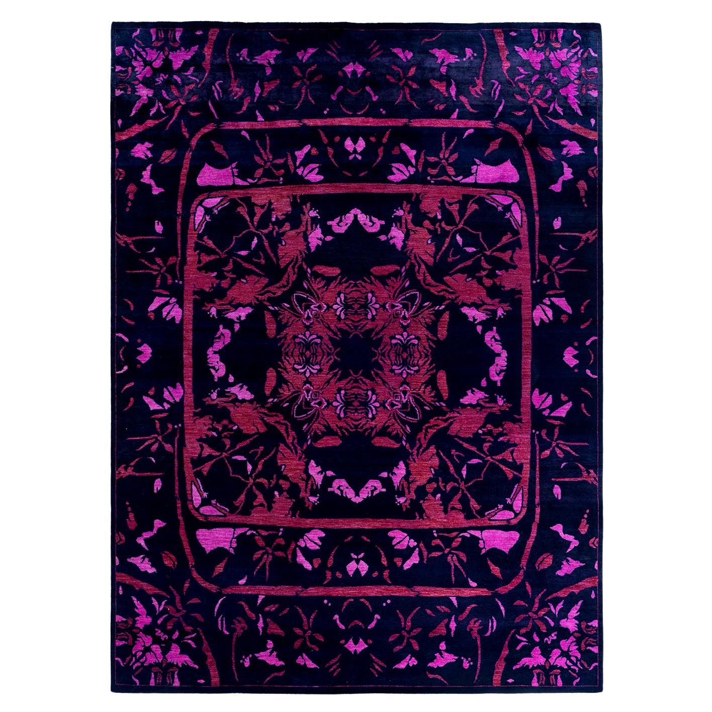 Contemporary Vibrance Hand Knotted Wool Black Area Rug 