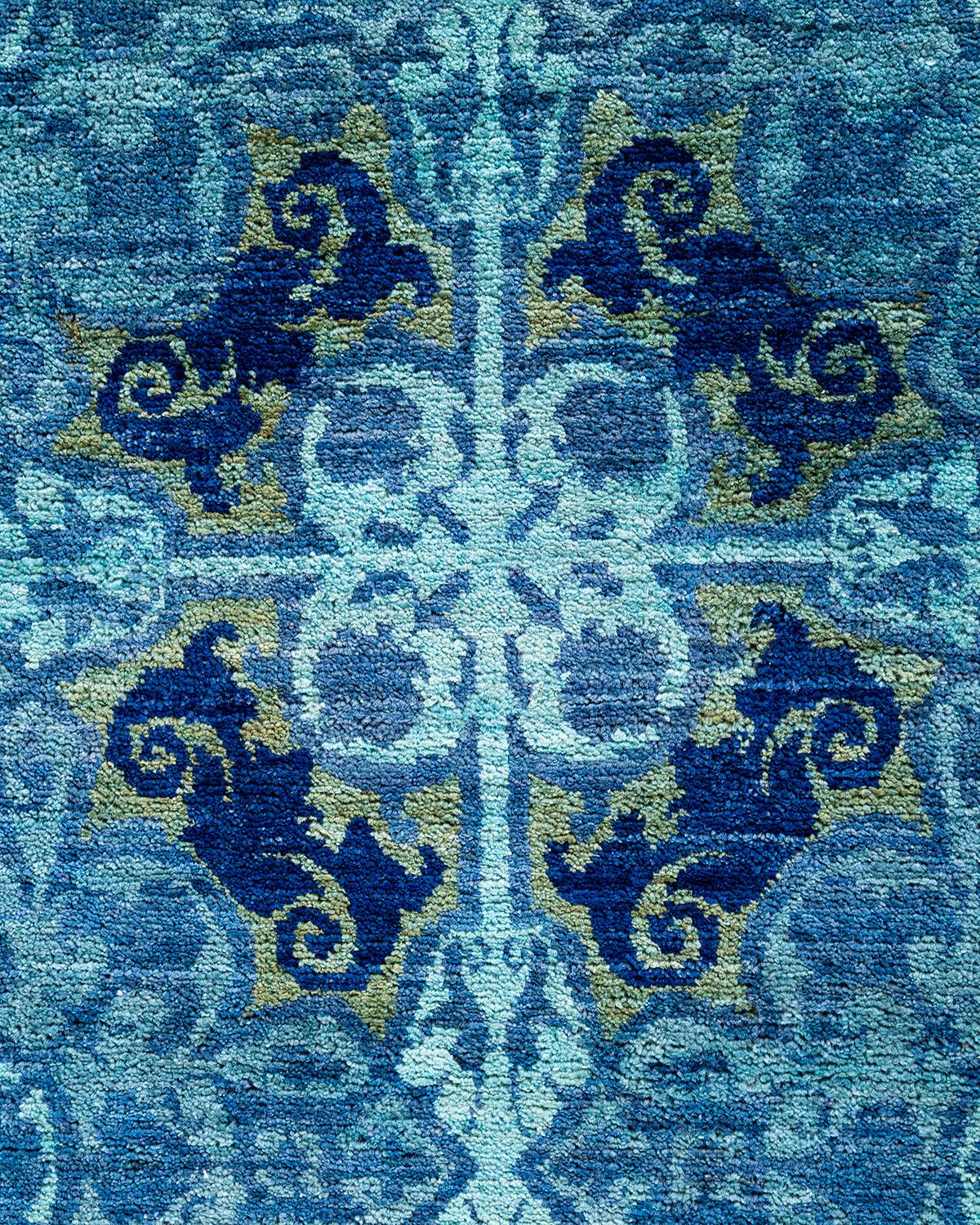 Contemporary Vibrance Hand Knotted Wool Blue Area Rug (Pakistanisch) im Angebot