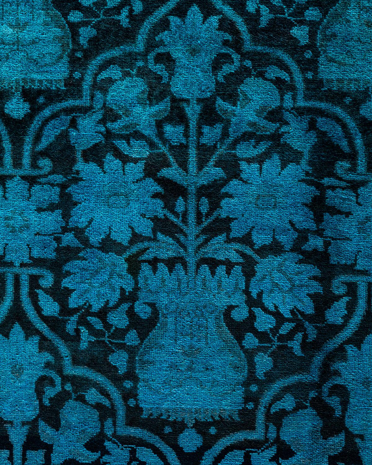 Pakistani Contemporary Vibrance Hand Knotted Wool Blue Area Rug  For Sale
