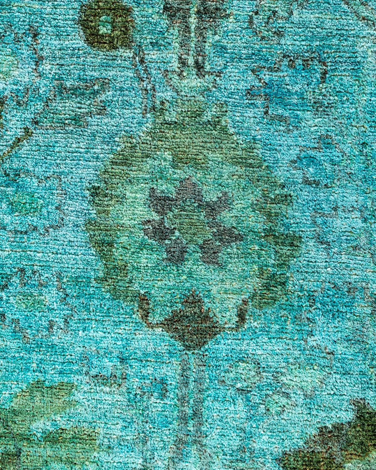 Contemporary Vibrance Hand Knotted Wool Blue Area Rug (Pakistanisch) im Angebot