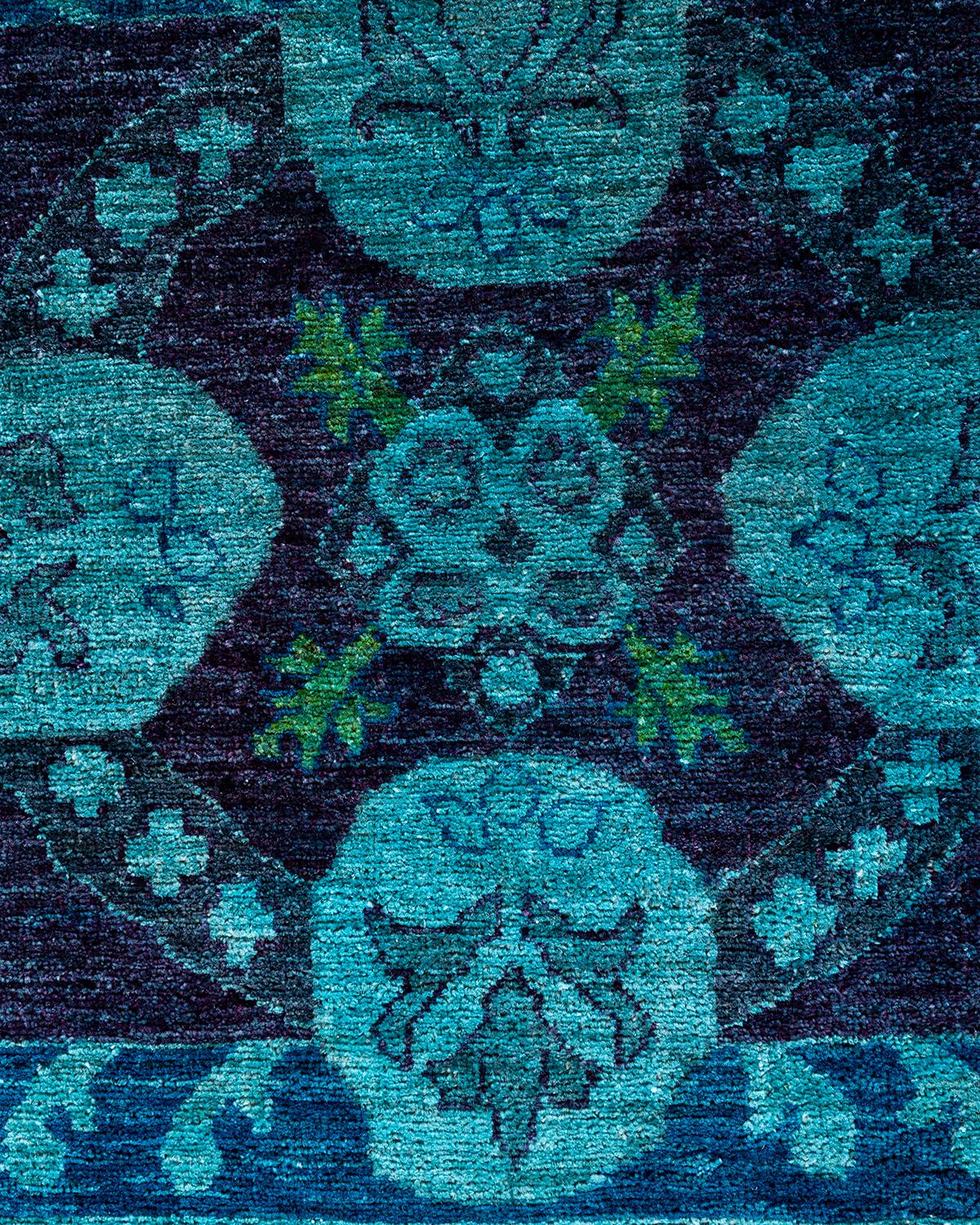 Pakistani Contemporary Vibrance Hand Knotted Wool Blue Area Rug For Sale