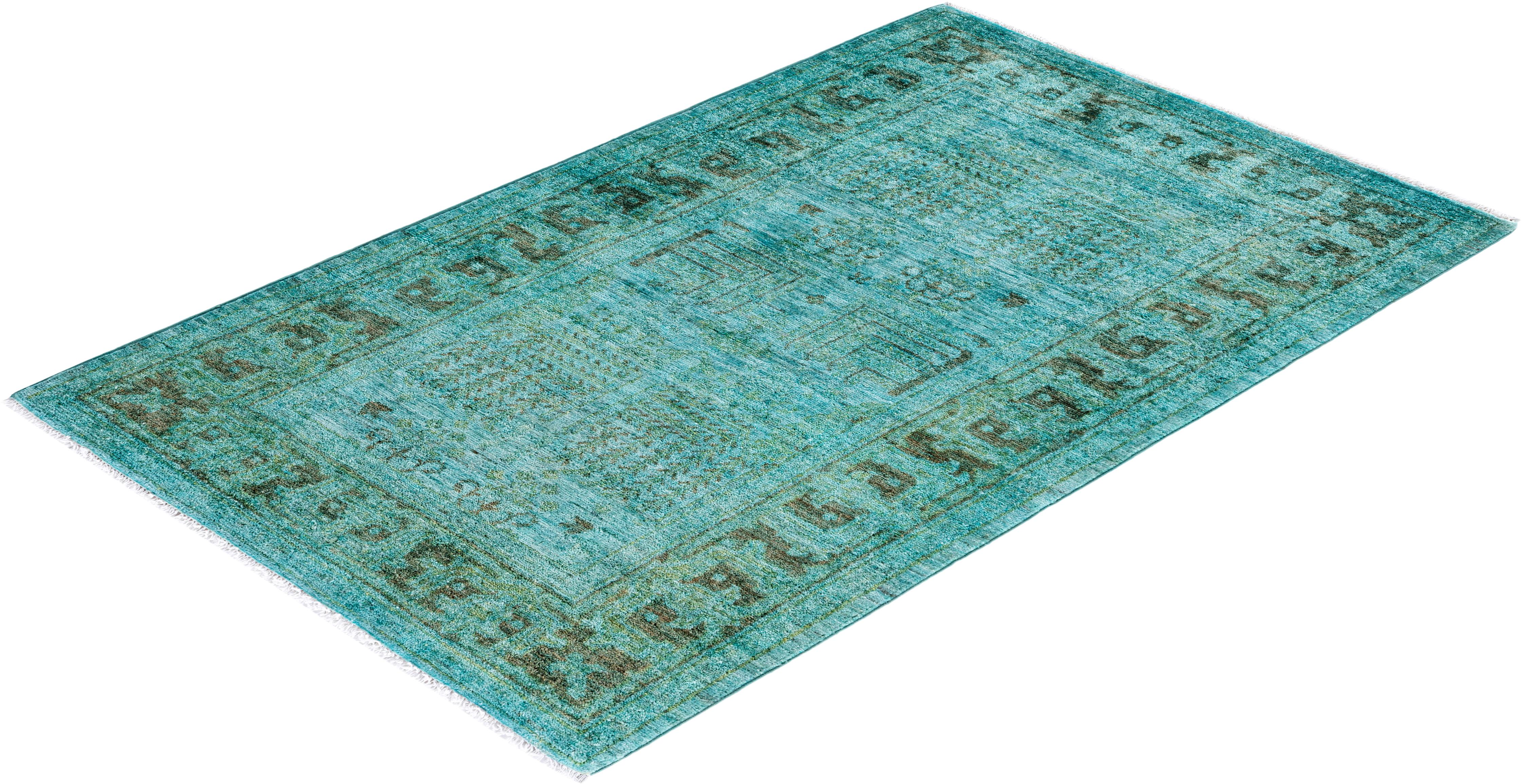 Contemporary Vibrance Hand Knotted Wool Blue Area Rug For Sale 4