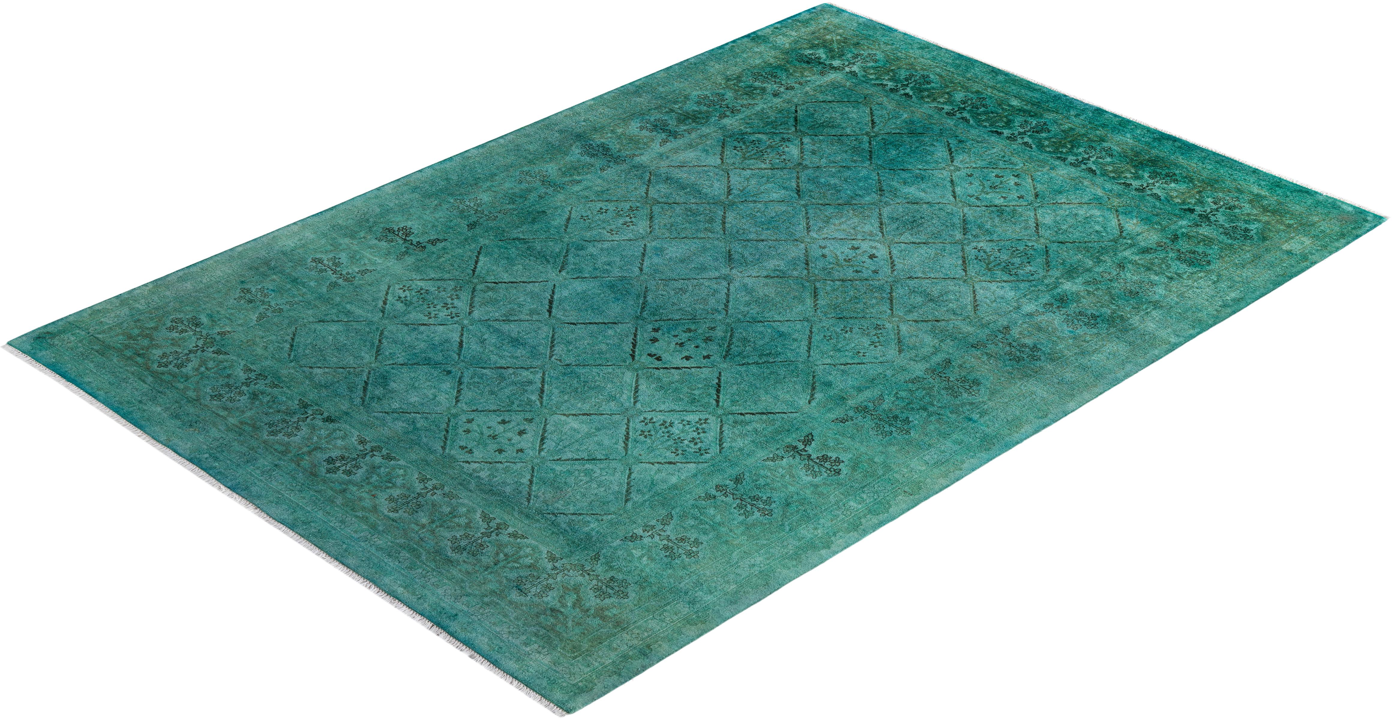 Contemporary Vibrance Hand Knotted Wool Blue Area Rug For Sale 4
