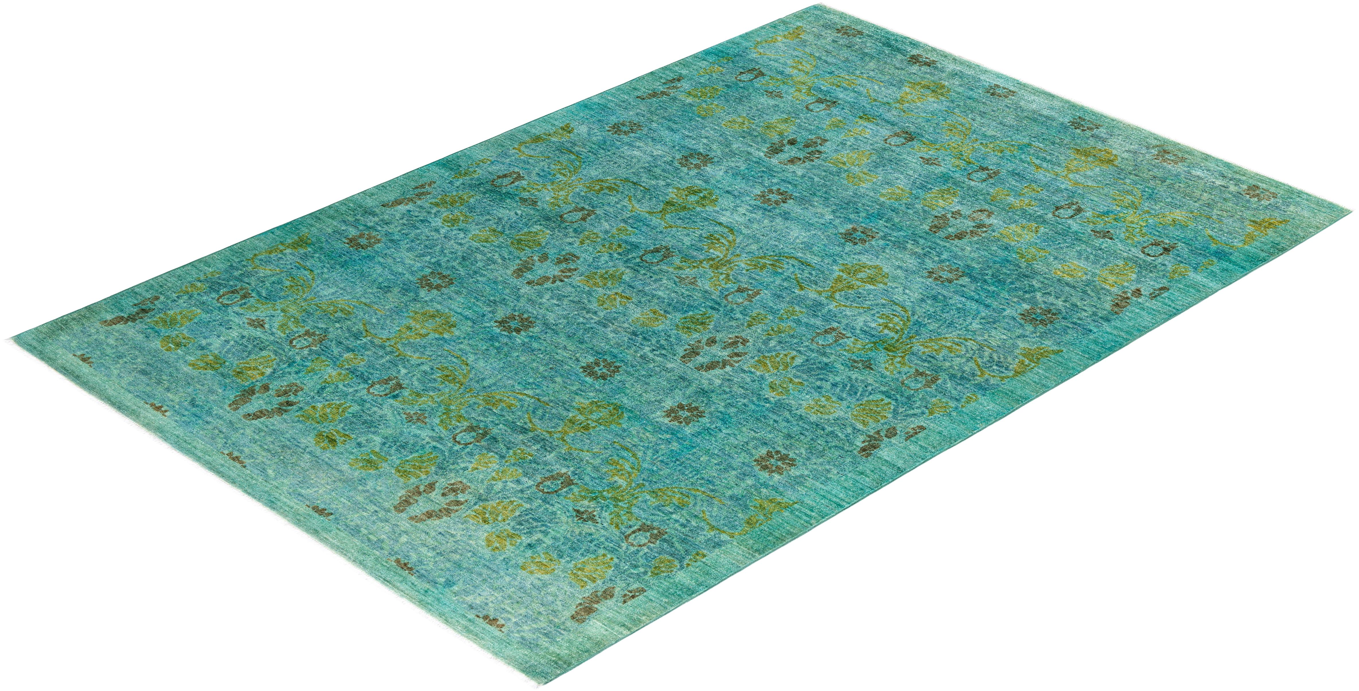 Alfombra contemporánea de lana anudada a mano Vibrance Azul en venta 2