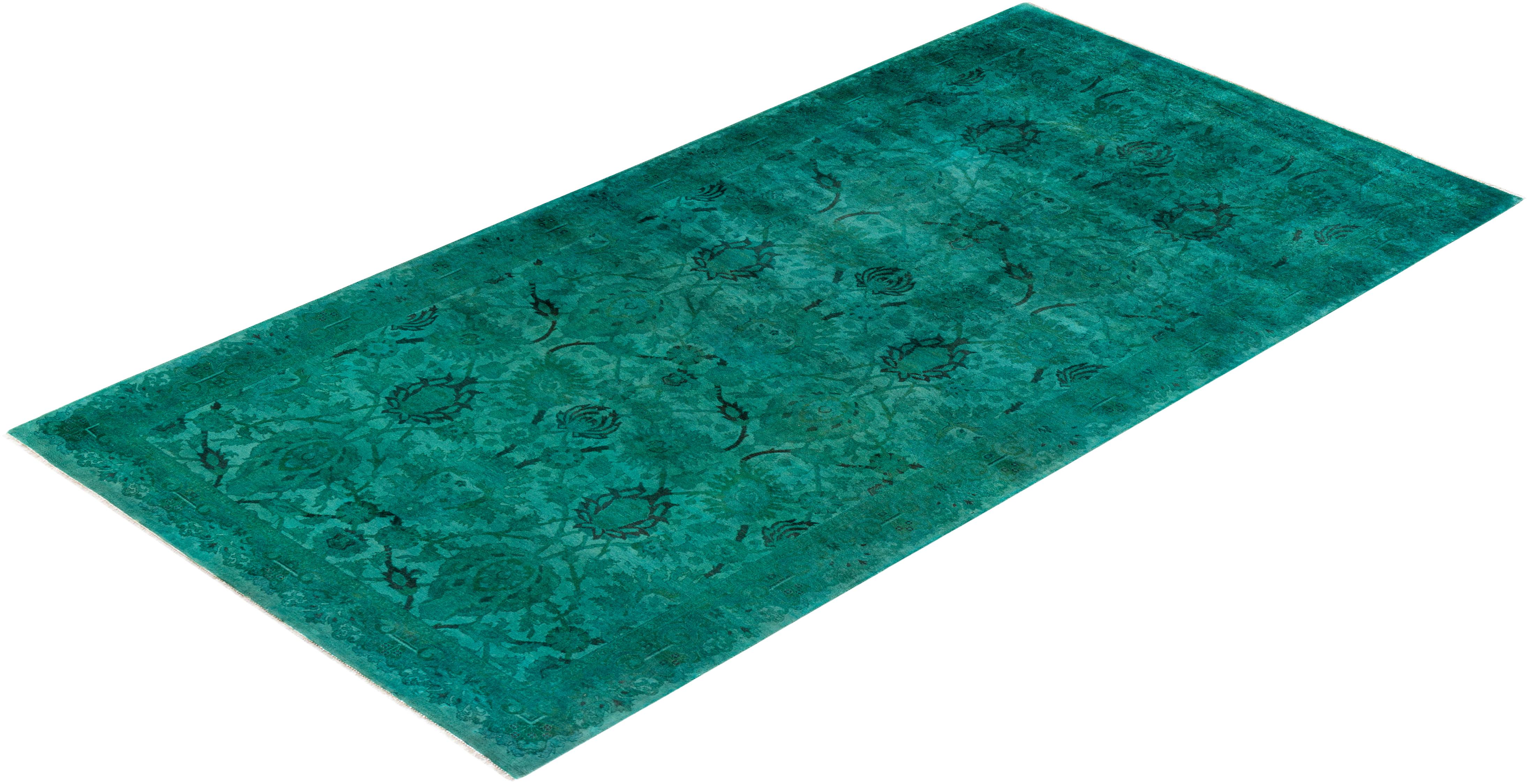 Contemporary Vibrance Hand Knotted Wool Blue Area Rug For Sale 4