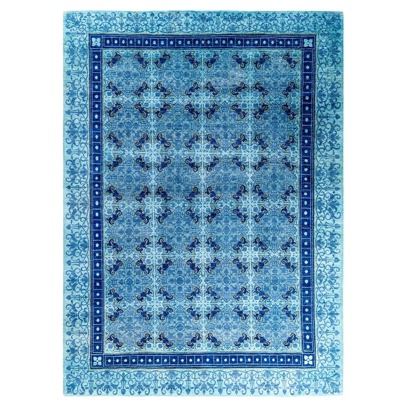 Contemporary Vibrance Hand Knotted Wool Blue Area Rug