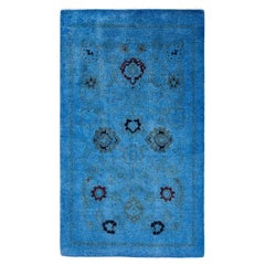 Contemporary Vibrance Hand Knotted Wool Blue Area Rug 