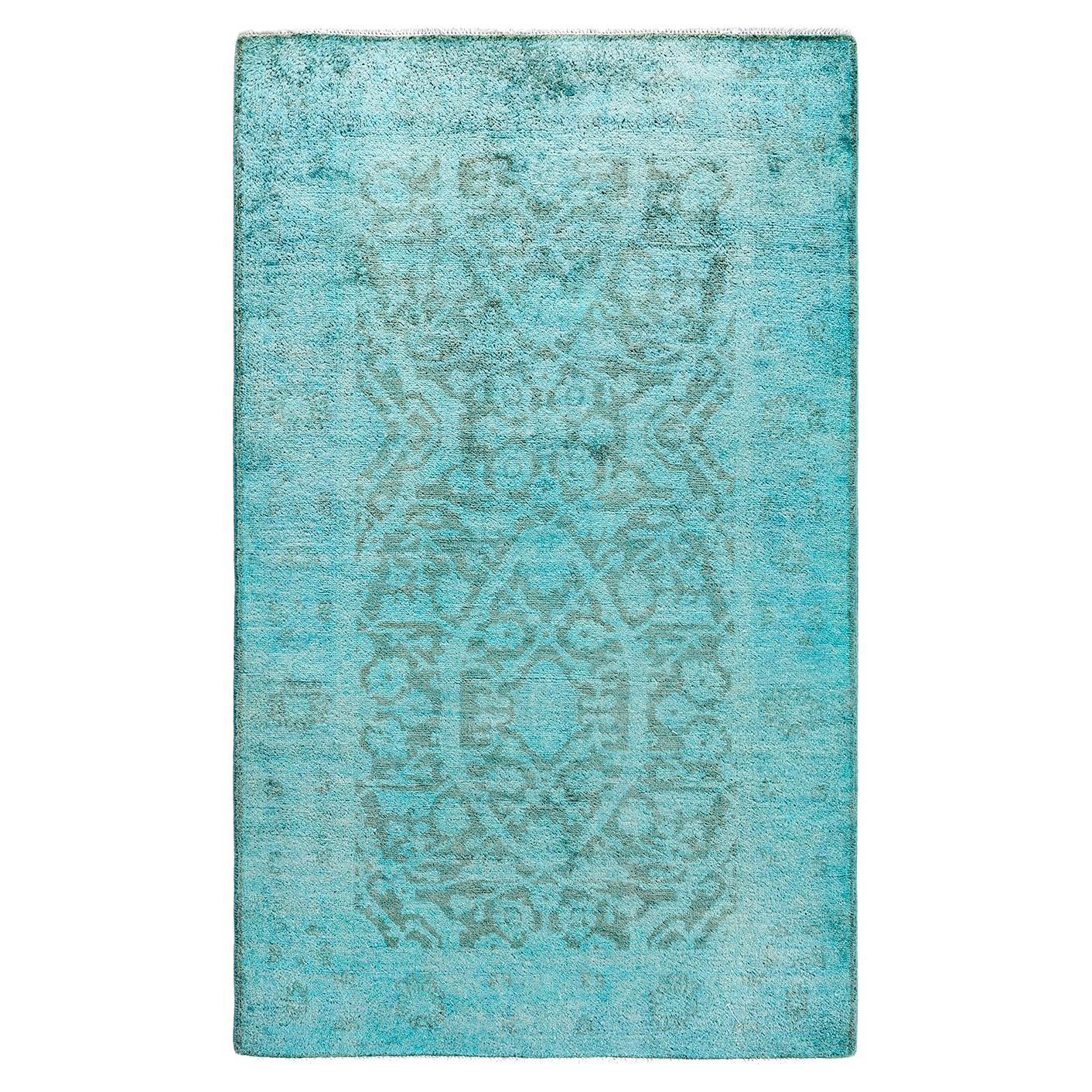Contemporary Vibrance Hand Knotted Wool Blue Area Rug 