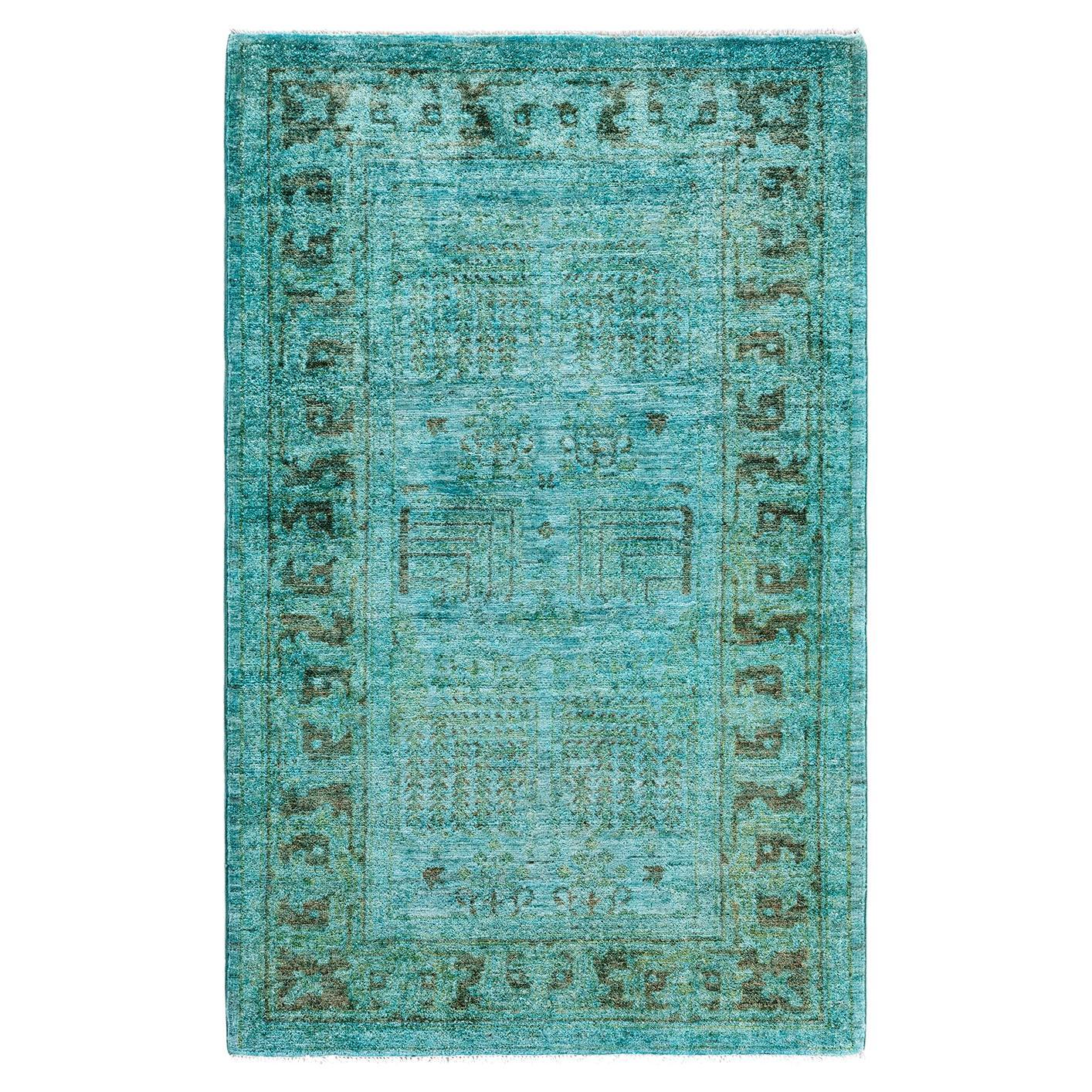 Contemporary Vibrance Hand Knotted Wool Blue Area Rug For Sale