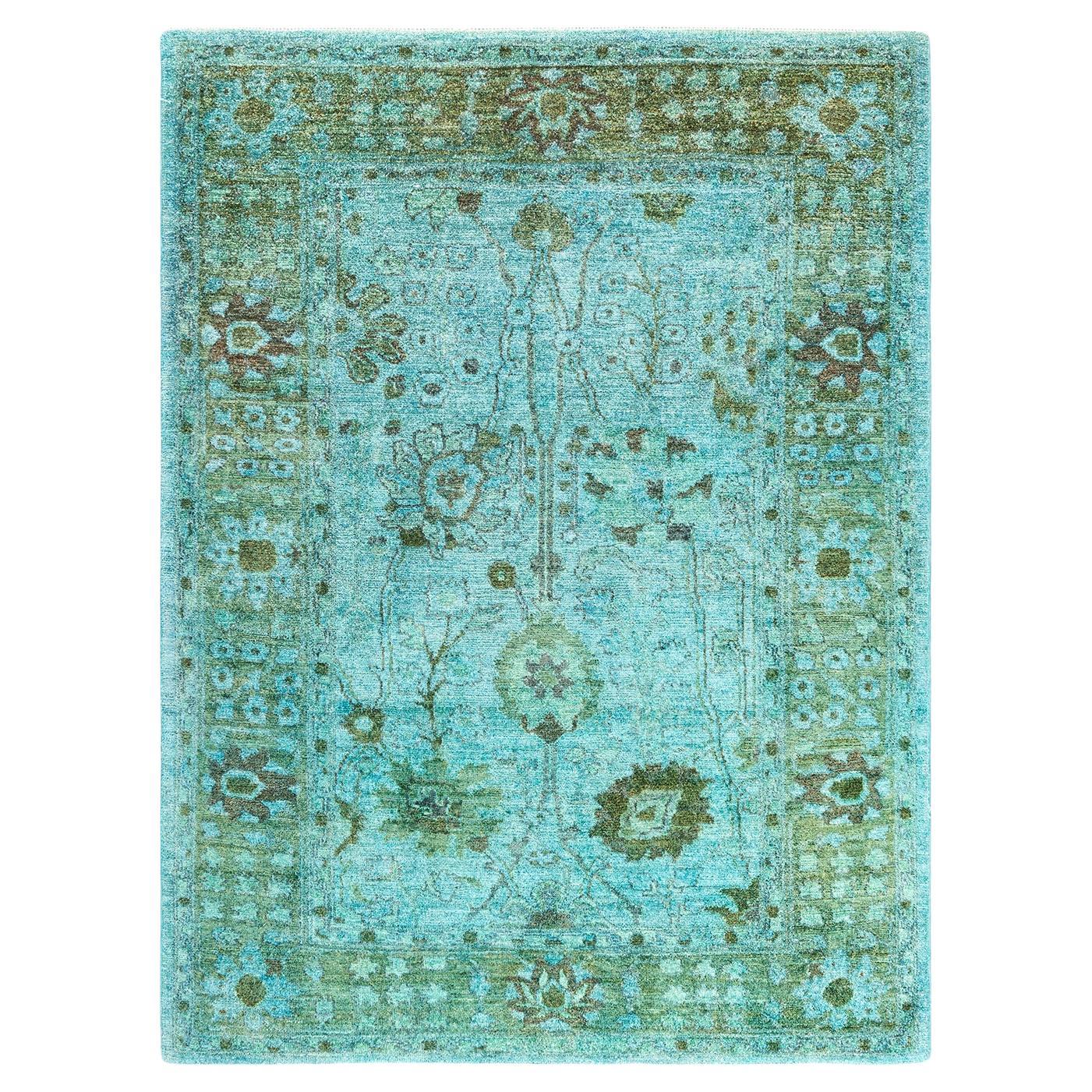 Contemporary Vibrance Hand Knotted Wool Blue Area Rug im Angebot