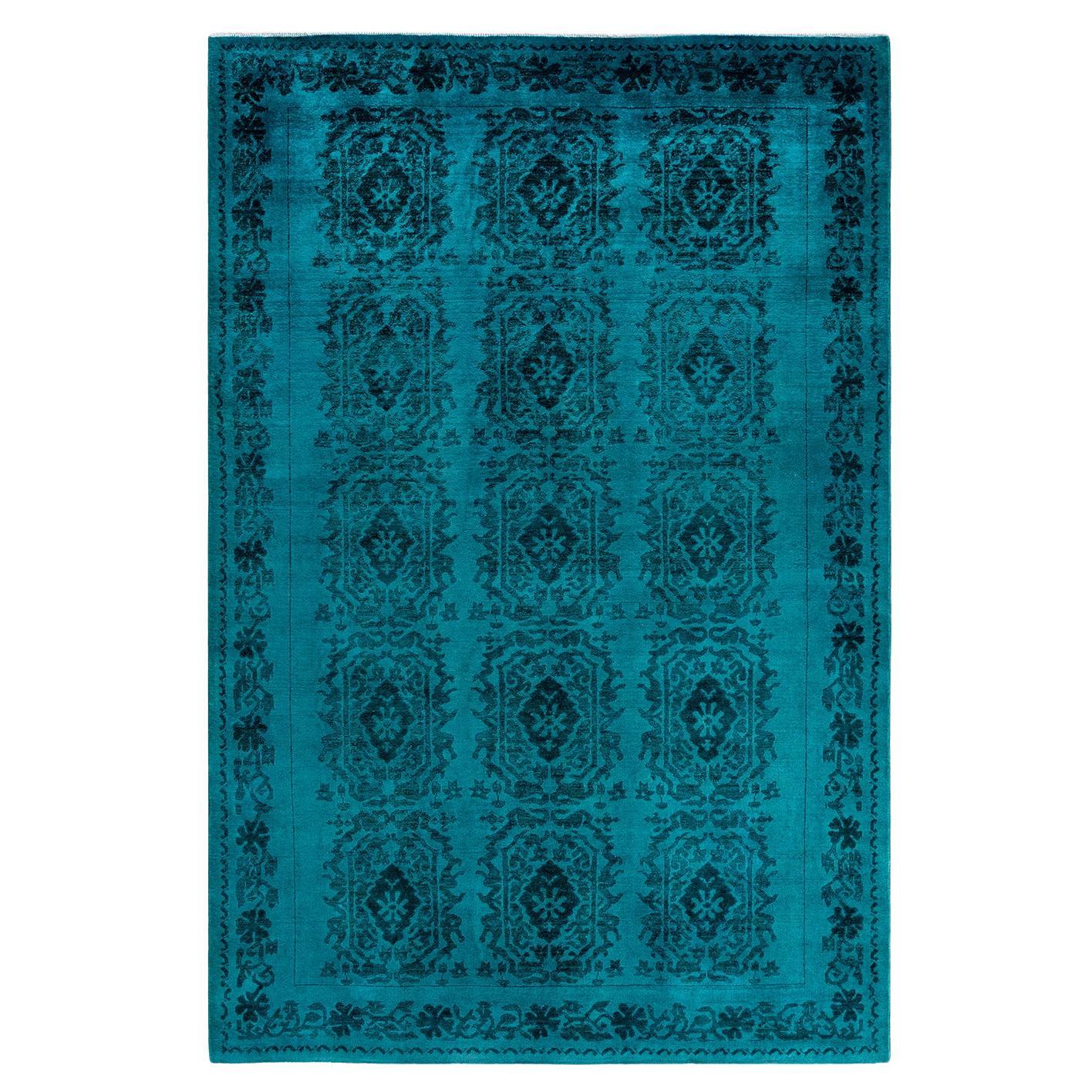 Contemporary Vibrance Hand Knotted Wool Blue Area Rug