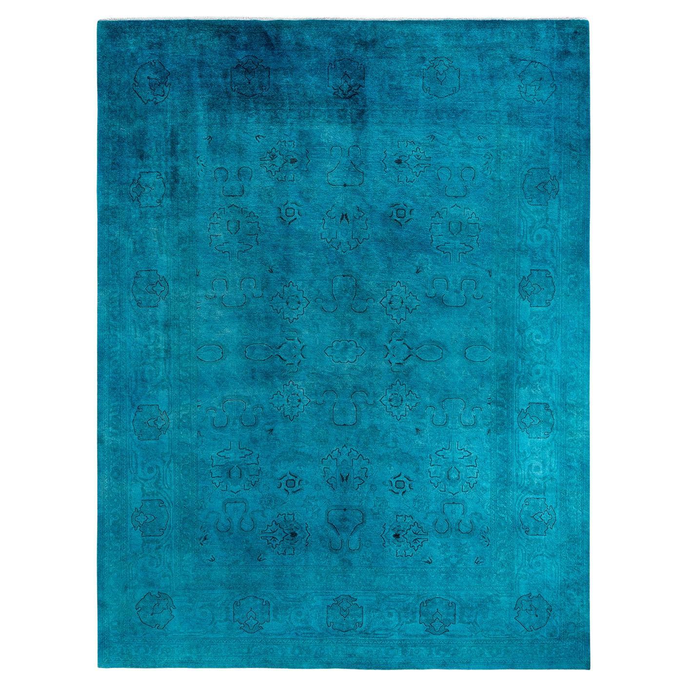 Tapis Contemporary Vibrance en laine nouée à la main Bleu