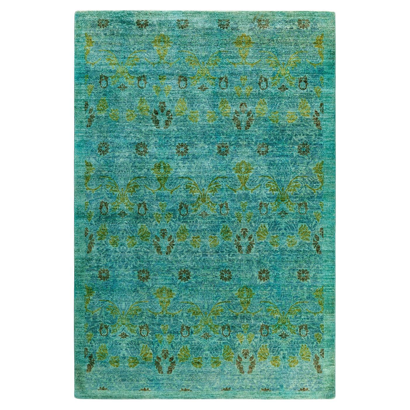 Contemporary Vibrance Hand Knotted Wool Blue Area Rug